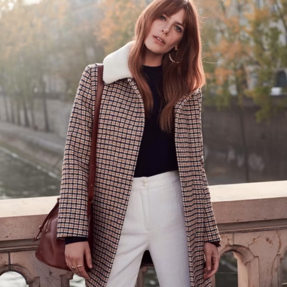 SEZANE BILLY COAT  Ecru Ocher Tiles LINED WOOL BLEND JACKET SIZE 36 - Picture 4 of 16